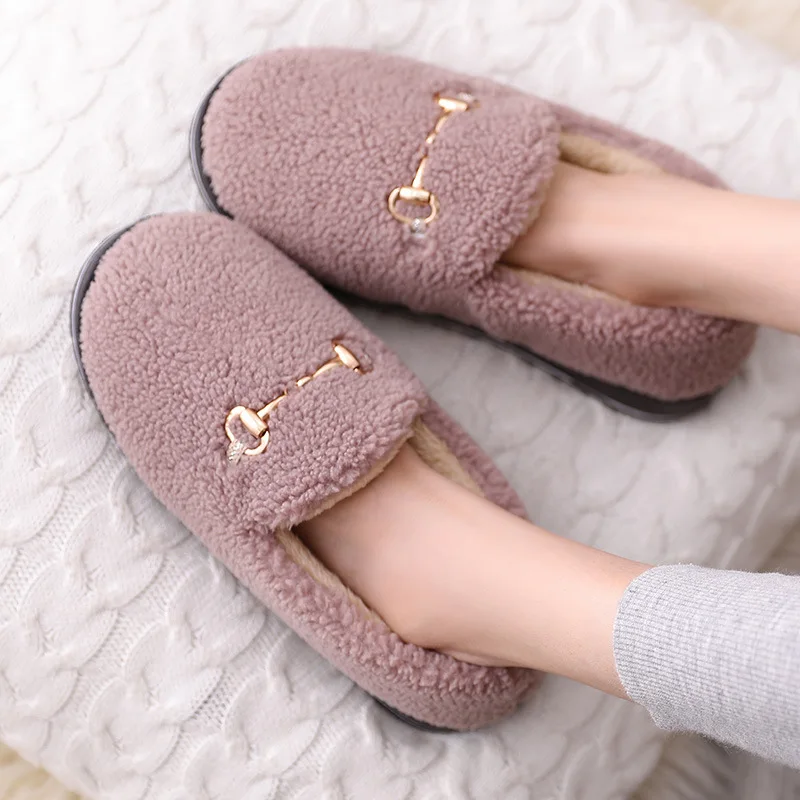 

Сланцы женские зимние хлопковые, теплые меховые шлепанцы, удобные домашние тапочки для пола, однотонная нескользящая обувь
