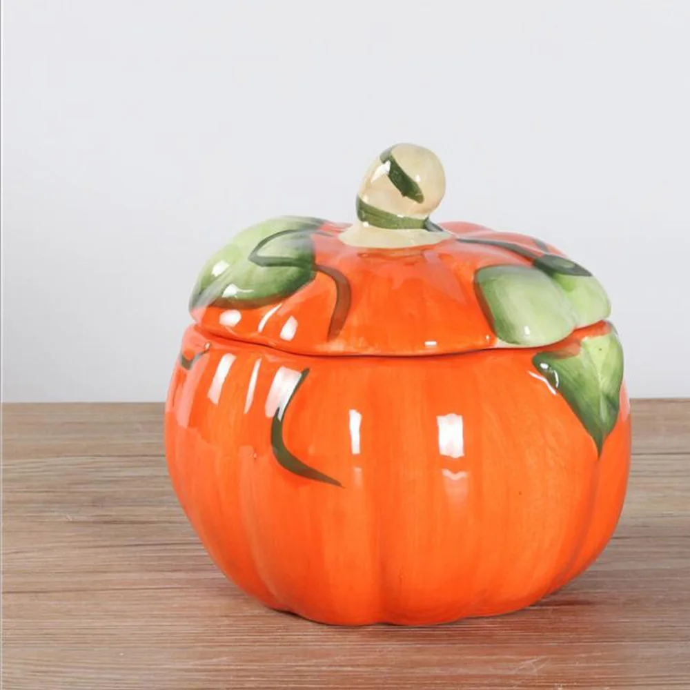

Ceramic Snack Jar Pumpkin Shaped Storage Pot Snack Container for Kids Children Orange