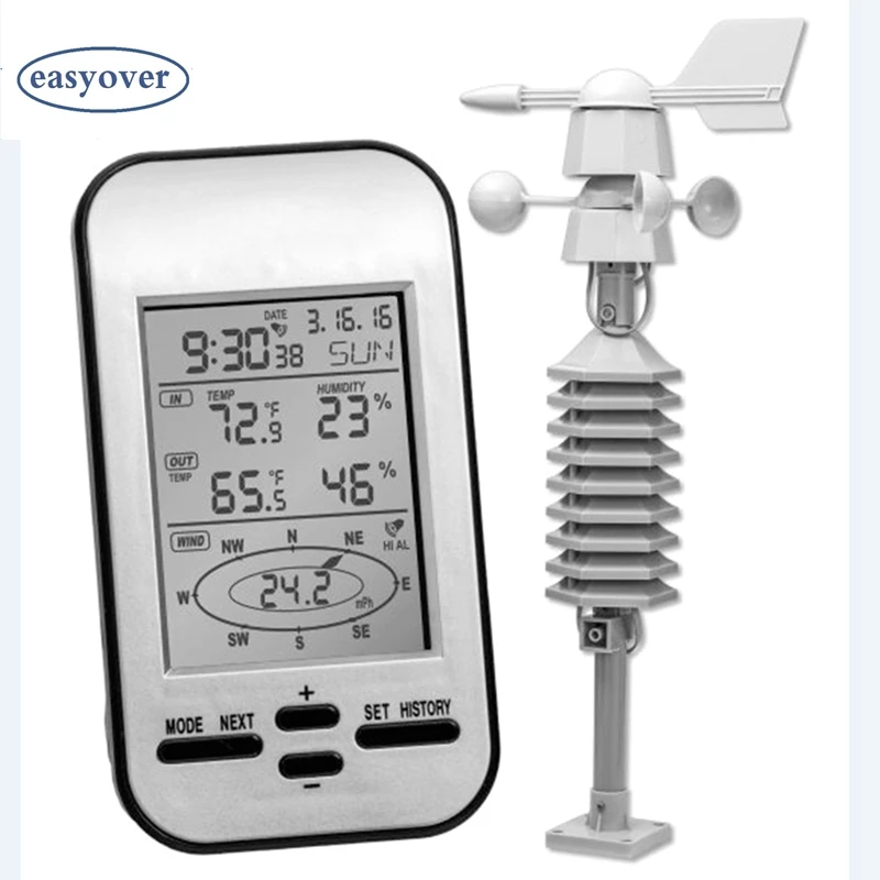 wireless anemometer dual mount wind sensor lcd weather station clock wind speed direction chill home temperature humidity meter free global shipping