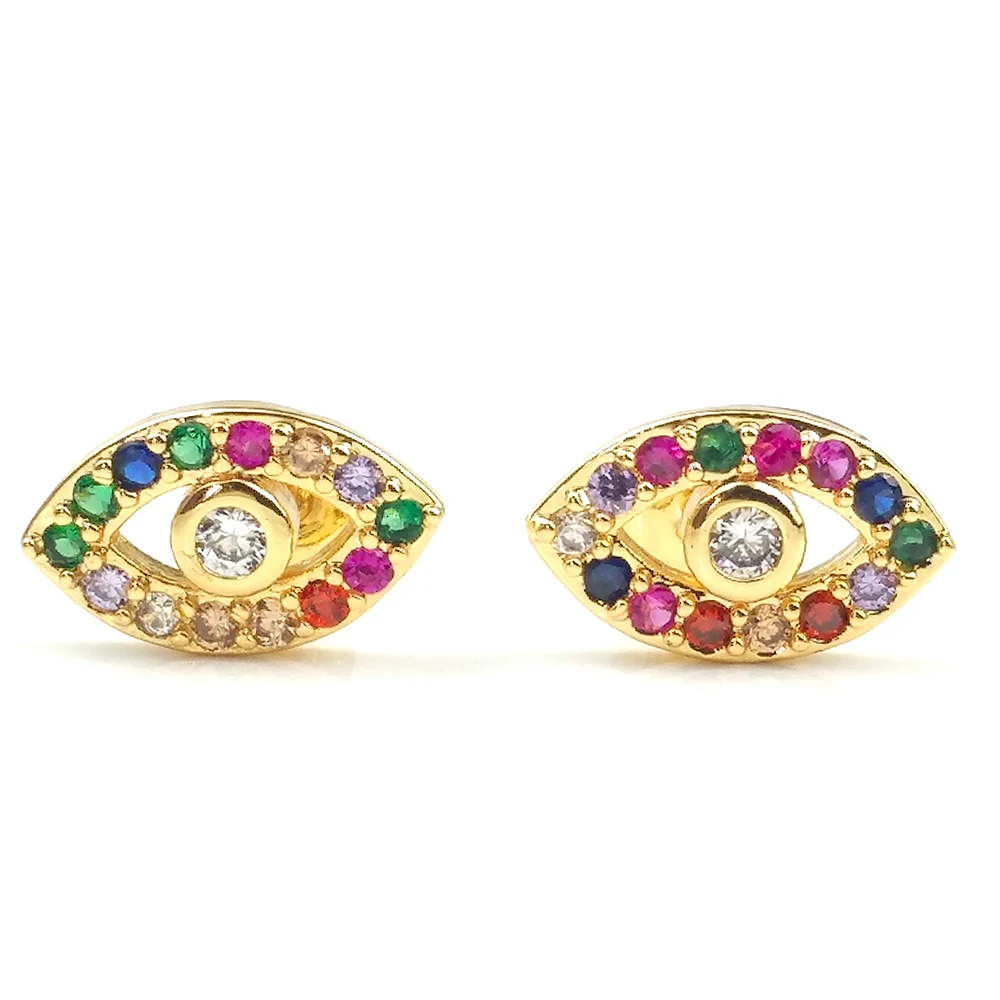 Gold heart Tiny Stud Bar Earrings For Women Snake Earring CZ Seashell Eye Rainbow Small aretes oro arcoiris | Украшения и