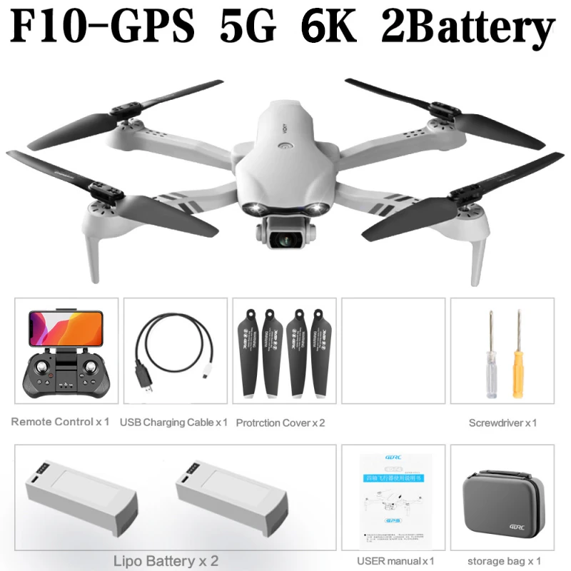 

F10 Quadcopter Remote Control Drone With 6K Wide-Angle HD Dual Camera Six Axis Gyroscopes 6CH GPS WiFi FPV RC UAV