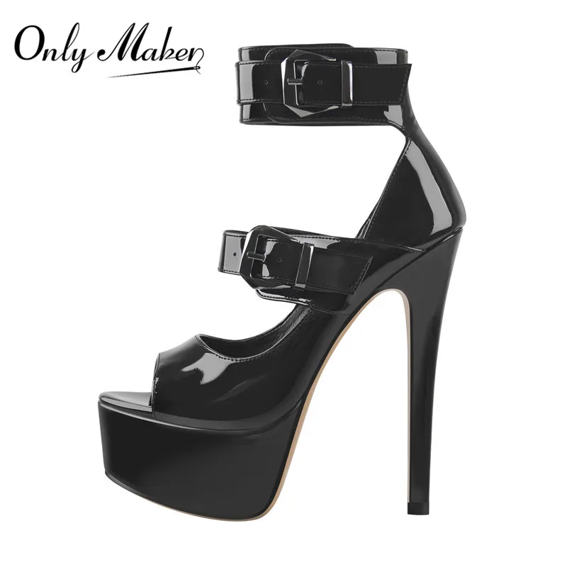 

Onlymaker Women's Peep Toe Platform Buckle Belts Thin Black Pink Fashion Party Dress Big Size Sandals
