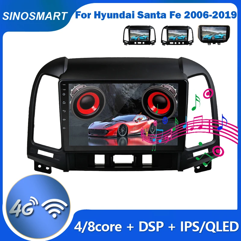 

SinosmartCar GPS навигационное радио для Hyundai Santa Fe 2006-2019 2din 2.5D QLED экран 8 ядер, DSP 48EQ