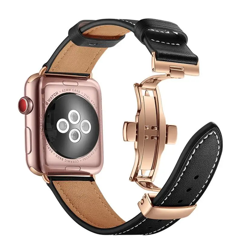 Кожаный ремешок для Apple Watch Series 5 4 44 мм 40 браслет из розового золота с рисунком