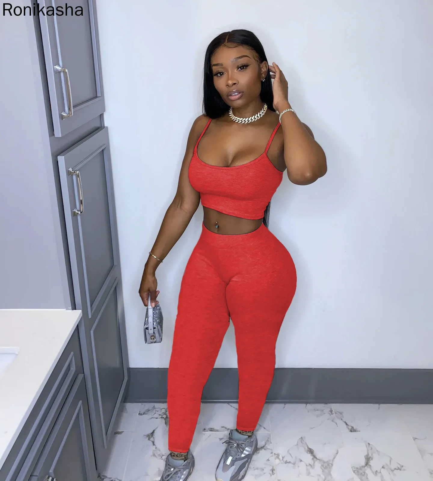 

Ronikasha Woman Two Piece Pants Set 2021 Summer Sleeveless Split Jogging Suit Sporty U Neck Elastic Yoga Outfit Sportswear
