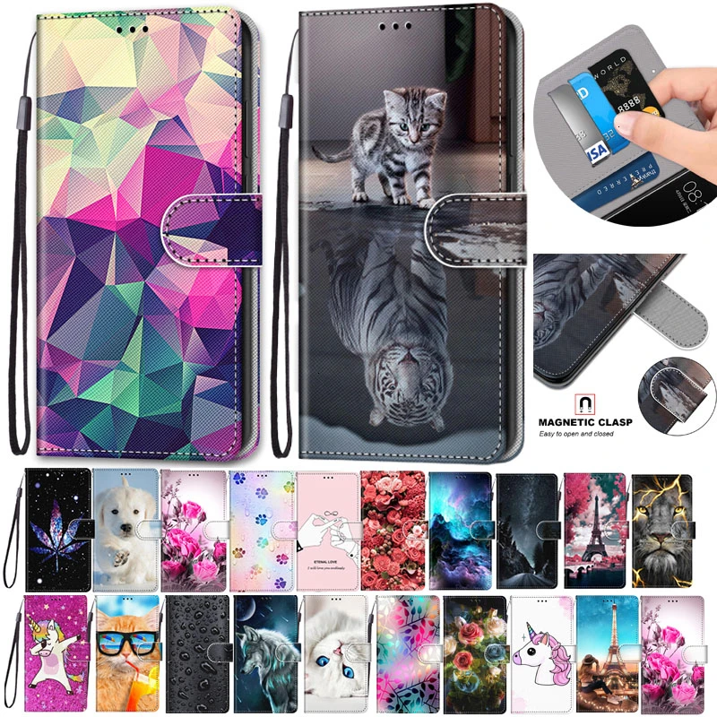 Q60 Флип кожаный чехол для LG Fundas 3D бумажник держатель карт книжка кошка собака