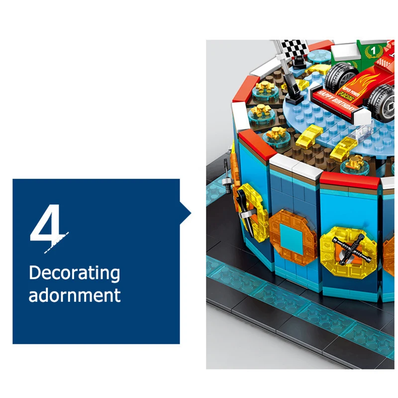 

Racer Racing Car Birthday Cake Model Gift Box Boy Friend Child Patchwork Toy Granule Building Blocks Assembly Creative Present