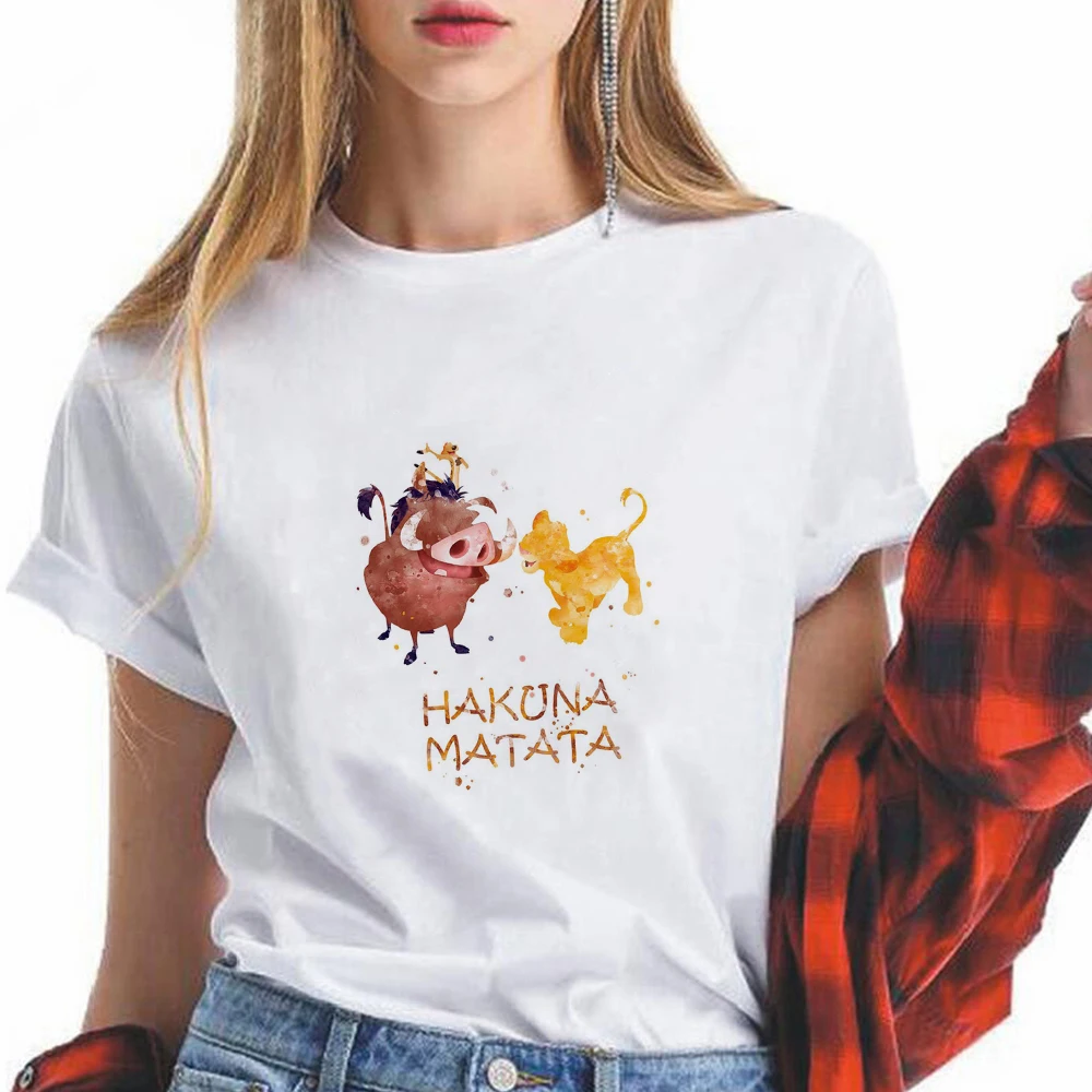 

Disney Women T Shirt Harajcku Cartoon Kawaii Short Sleeve Little Lion Best Friends Printed Oversize Short Sleeve The King Tshirt
