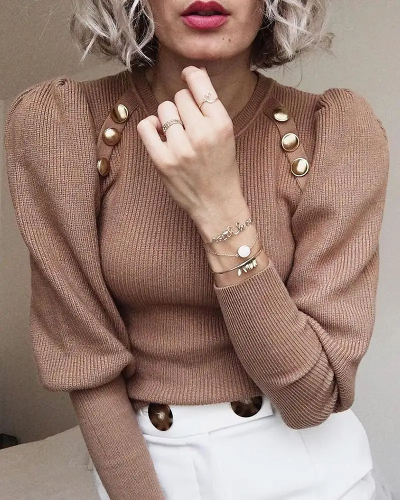 Женские свитера с круглым вырезом и пышным рукавом женский свитер осень 2020