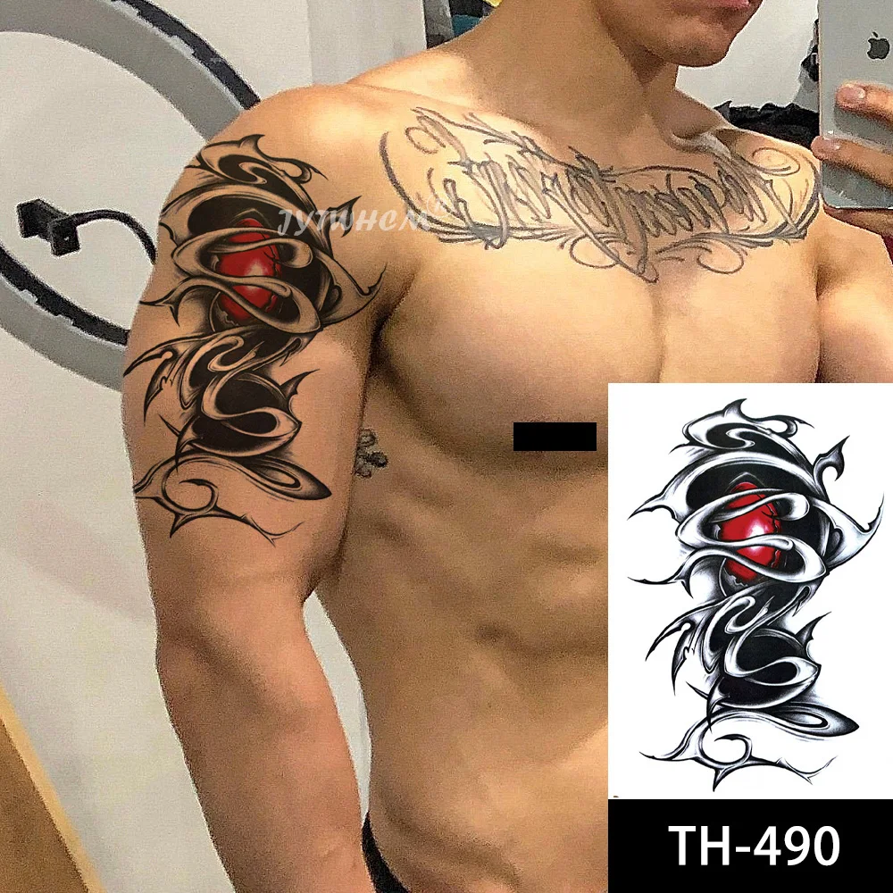 Временные татуировки 3D машинное крутые черные часы для взрослых цветок компас