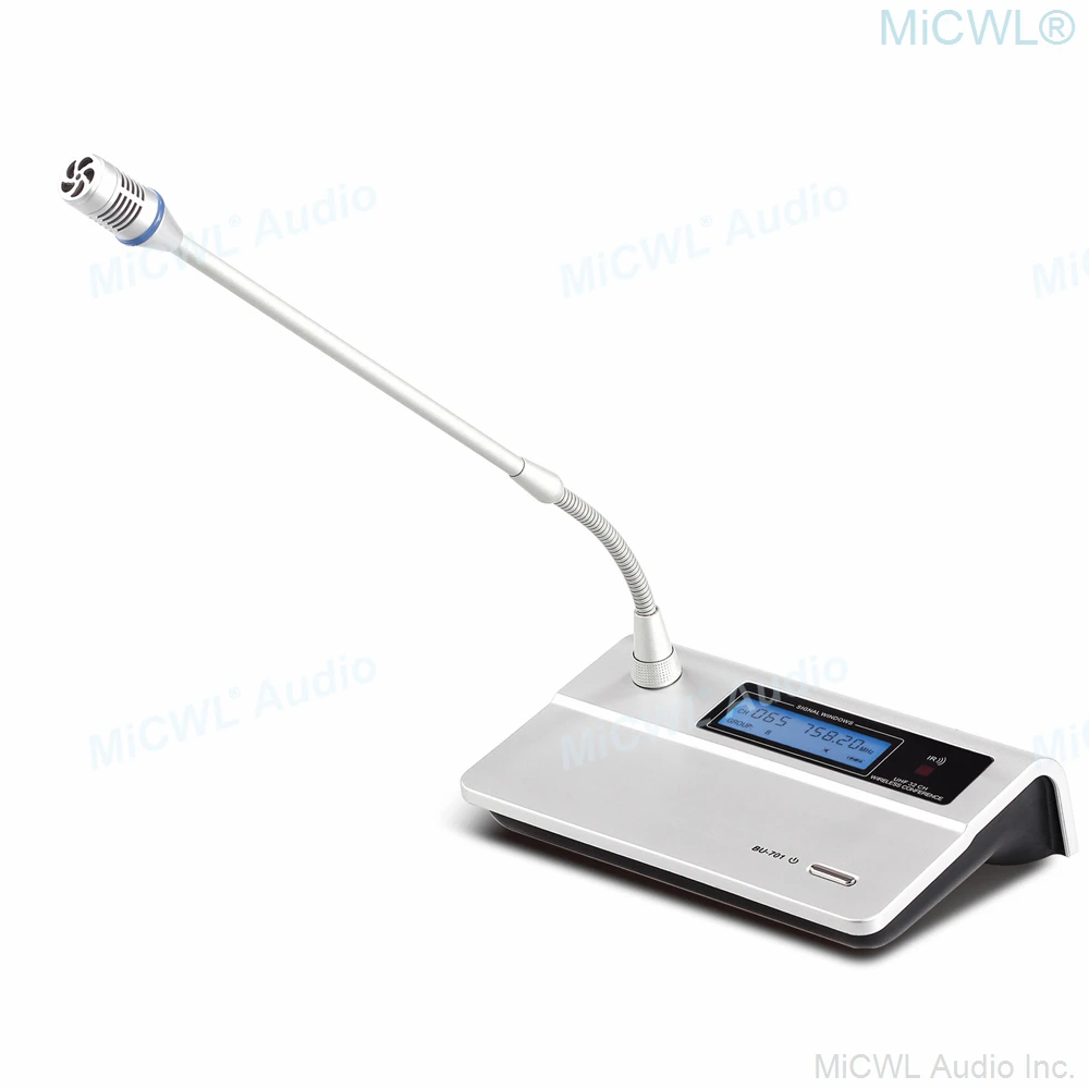 Беспроводная цифровая конференц-система High-end для переговорной комнаты с 8 настольными гусиными микрофонами и кнопкой отключения звука.