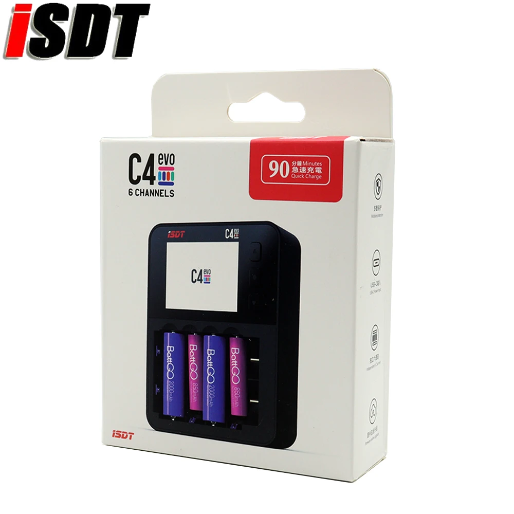 ISDT C4 EVO Смарт Батарея Зарядное устройство с Тип C QC3.0 IPS Экран дисплея для AA AAA 18650 Lipo