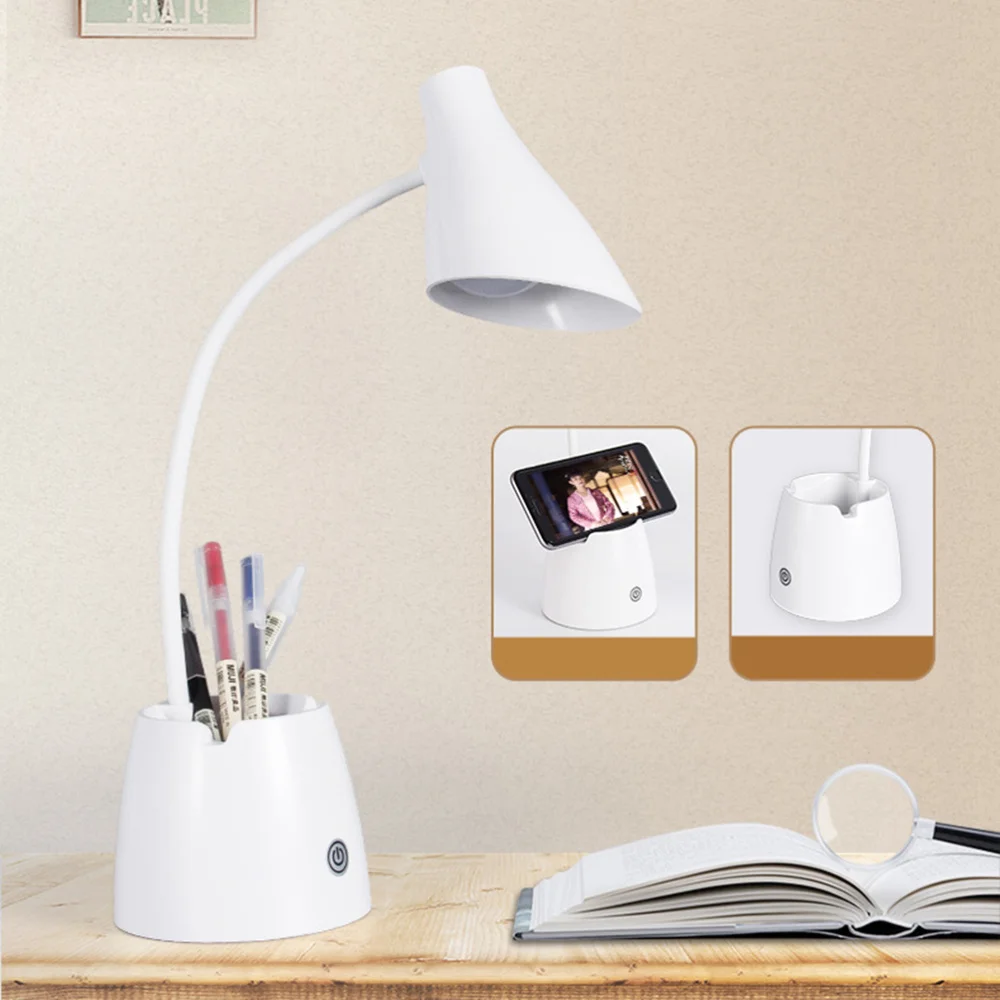 

USB Recharging Reading Light Eye-care Book Light Reading Lamp Touch Switch Table Lamp With Pen Container