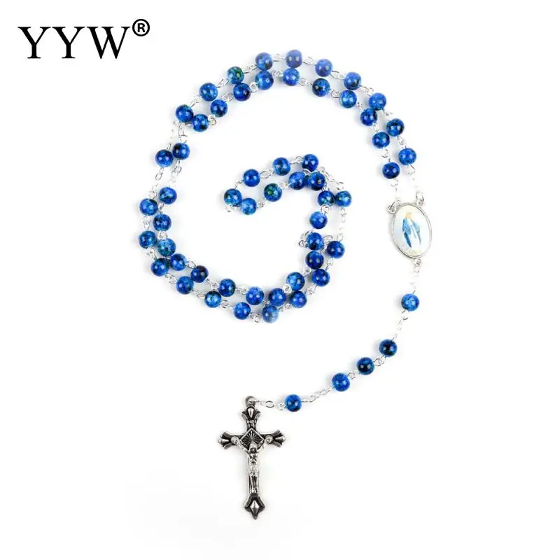 Ожерелье с синими стеклянными бусинами маленький размер 6 мм для мужчин и женщин |