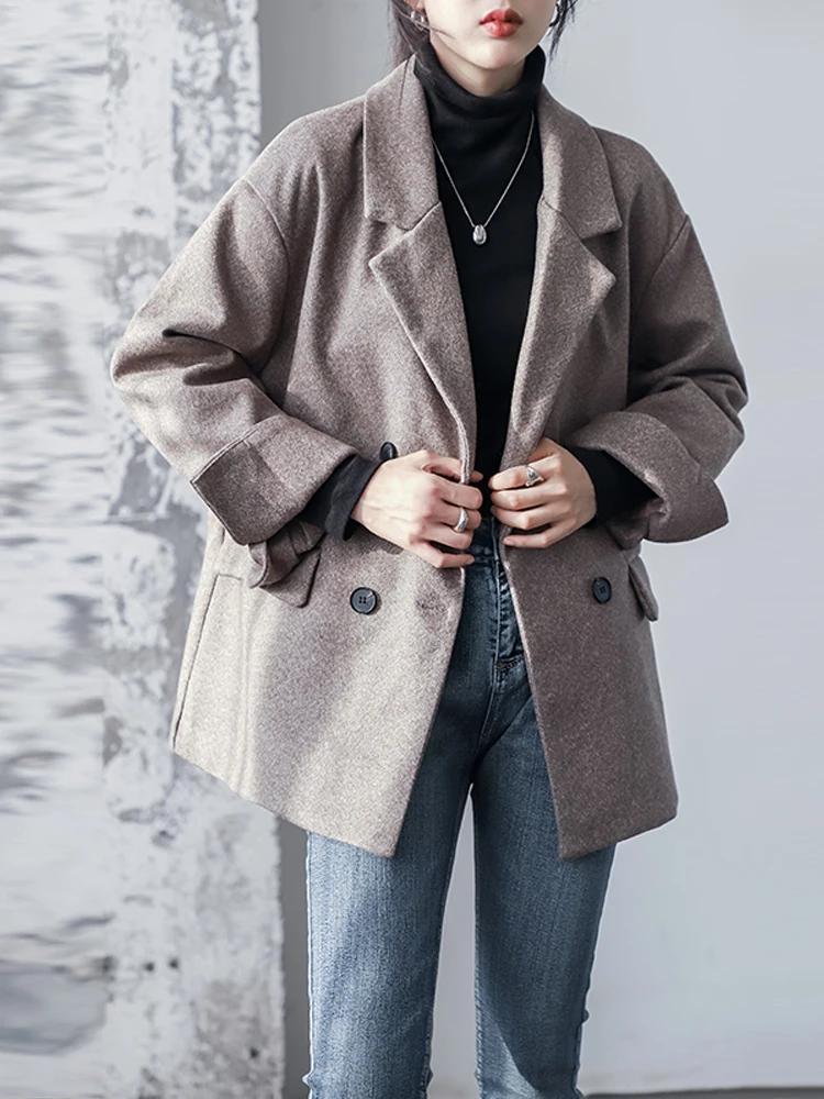 Новинка весны 2020 костюм с воротником цвета хаки элегантный шерстяной утепленный