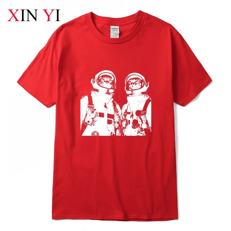

XINYI Men's T-shirt Top Quality 100% cotton short sleeve cool cat print casual loose men t shirt o-neck t-shirt men tee shirts