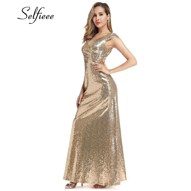 Блестящее розовое золото женские платья Русалка расшитые блестками без рукавов