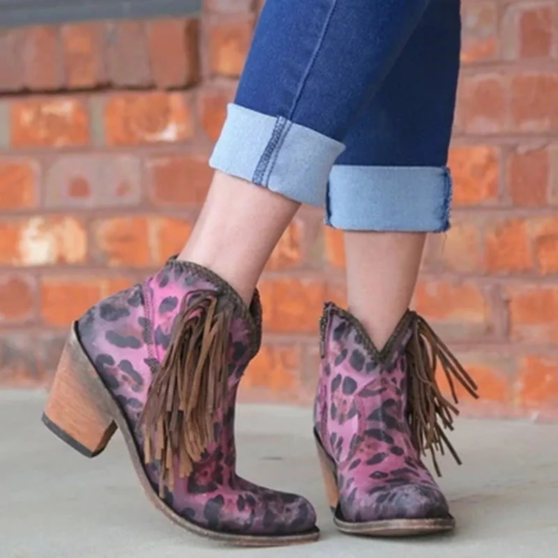 Женские ботильоны из искусственной кожи Обувь на квадратном каблуке леопардовые