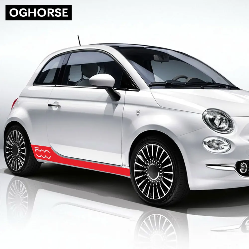 2 предмета в комплекте, для стайлинга автомобилей, для гонок, Abarth, с боковыми полосками, для юбки, наклейка, для украшения тела, индивидуальная наклейка для Fiat 500, аксессуары