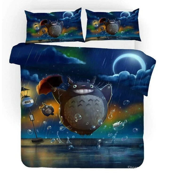 

3D Printed Cute Cartoon My Neighbor Totoro Bedding Set Queen King Size Duvet Cover Set Home Textile for Children Boys Girls Gift
