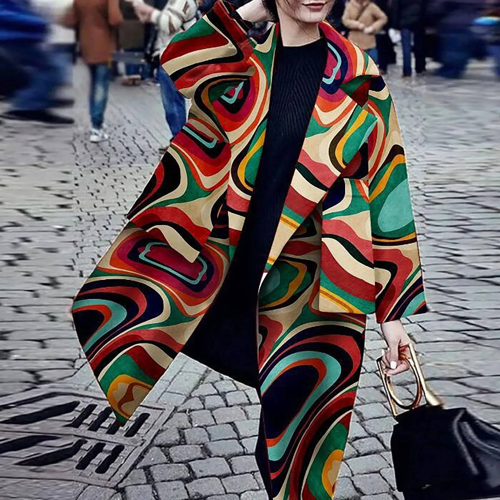 

Fashion Long Jackets For Women Streetwear Multicolor Printed Turn-Down Long Sleeve Jackets Cardigan Women Windproof abrigo mujer