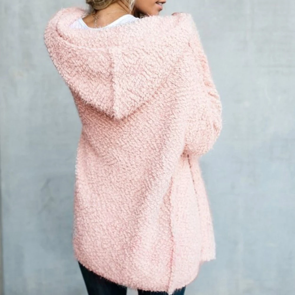 Женский свободный однотонный кардиган с капюшоном трикотажная верхняя одежда