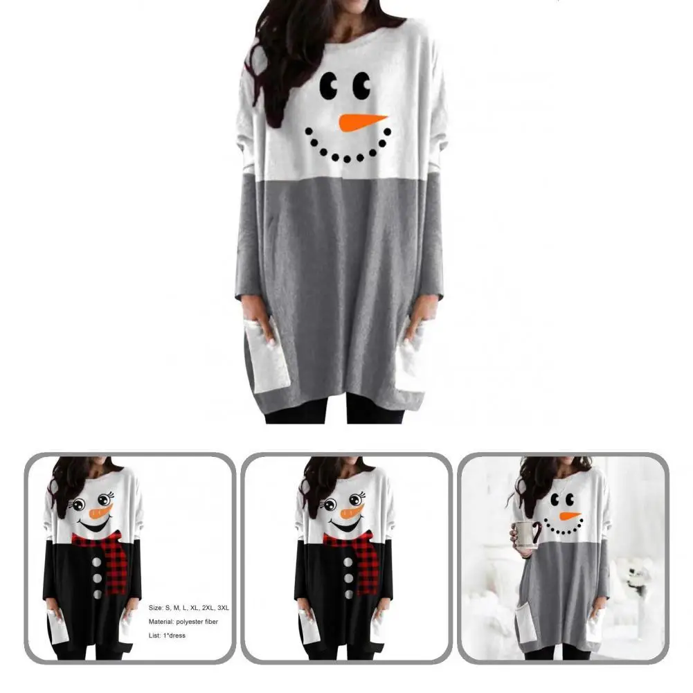 

New Year Dress Snowman Soft Long Sleeve Loose Lady Dress Christmas Dress for Dating