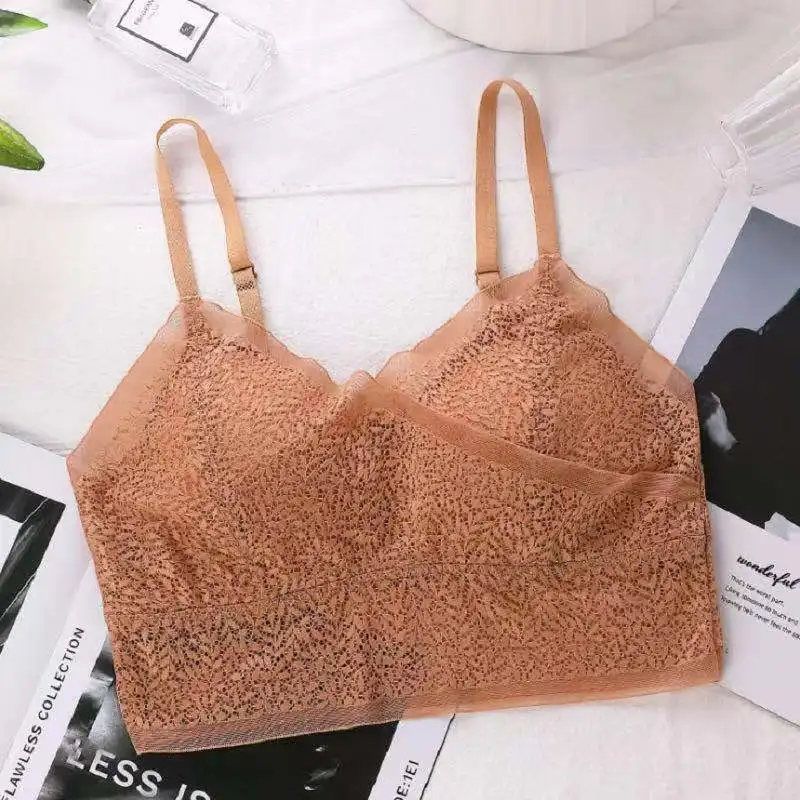 

New Style Comfortable Underwear Lace Bra Women's No Steel Ring French Triangle Cup Back Wrapped With Chest Cushion Thin Skivvy