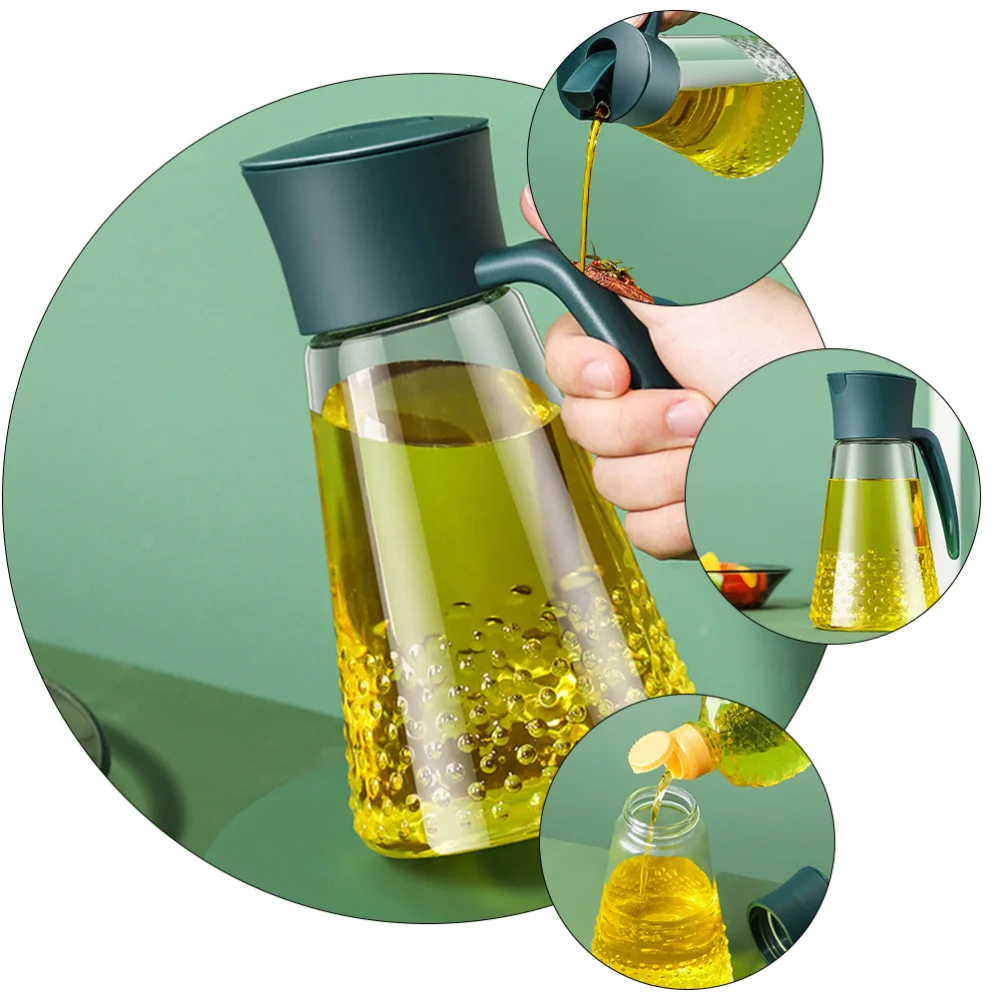 

1pc 630ml Home Glass Automatic Closing and Opening Oil Bottle (Blackish Green)