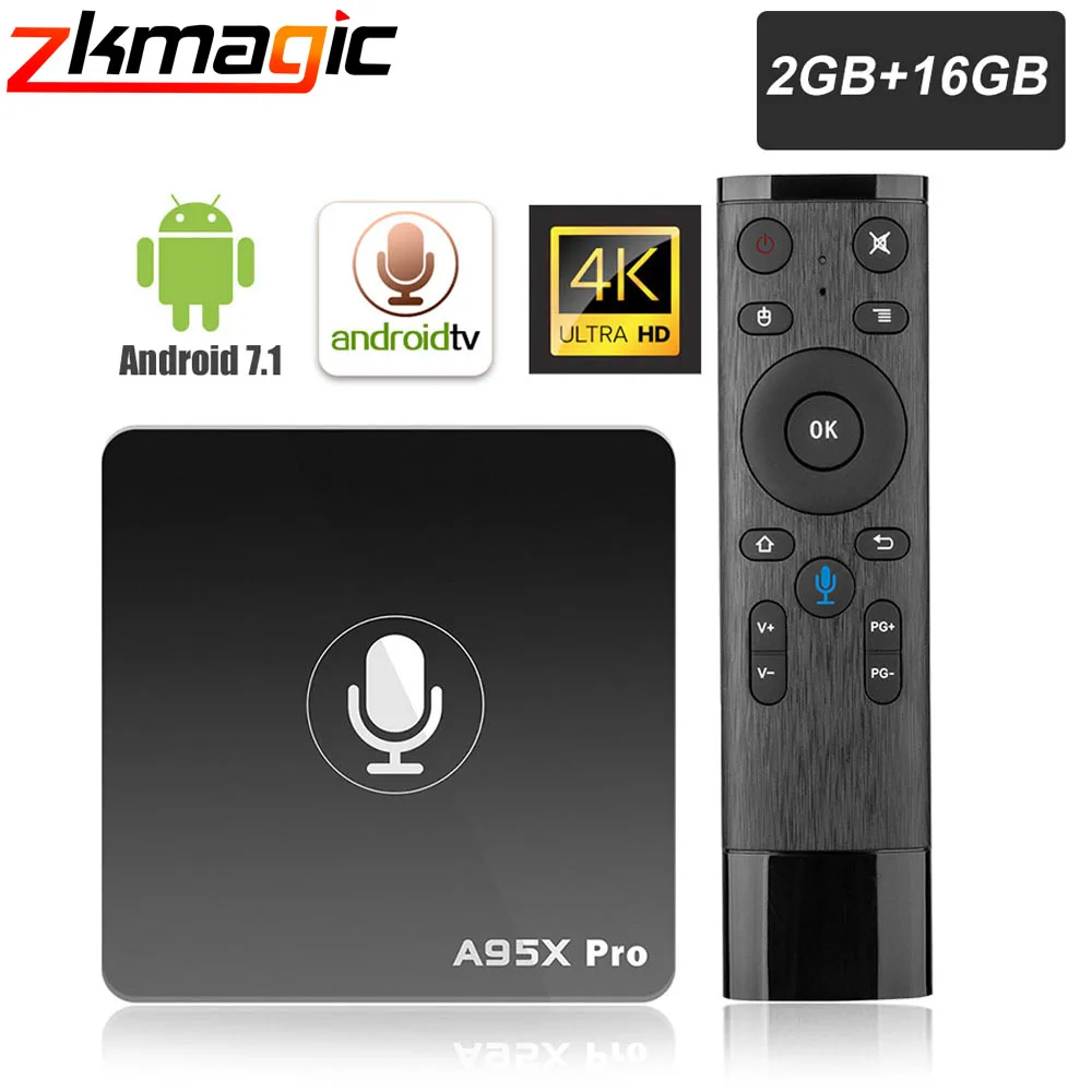 A95X PRO tv Box Amlogic S905W 2 Гб ОЗУ 16 Гб ПЗУ медиаплеер 2,4G WiFi Поддержка Youtube 4K HD 3D tv Android 7,1 Google tv Box