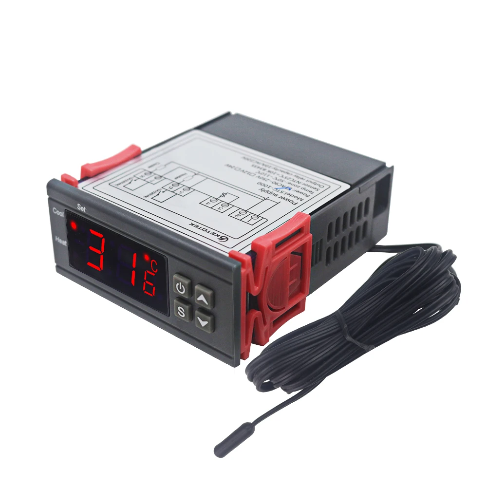 

Цифровой терморегулятор STC-1000, температурный контроллер-термостат для инкубатора с ЖК-дисплеем 10A с нагревателем, охладителем 12 В 24 В 220 В