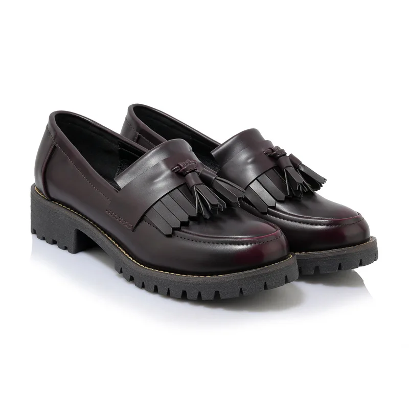 

Autumn Low Heels Woman' Shoe Fashion Tassels Patent Leather Platform Shoes For Woman Sewing Slip On Female Footwear Shoes F1-20