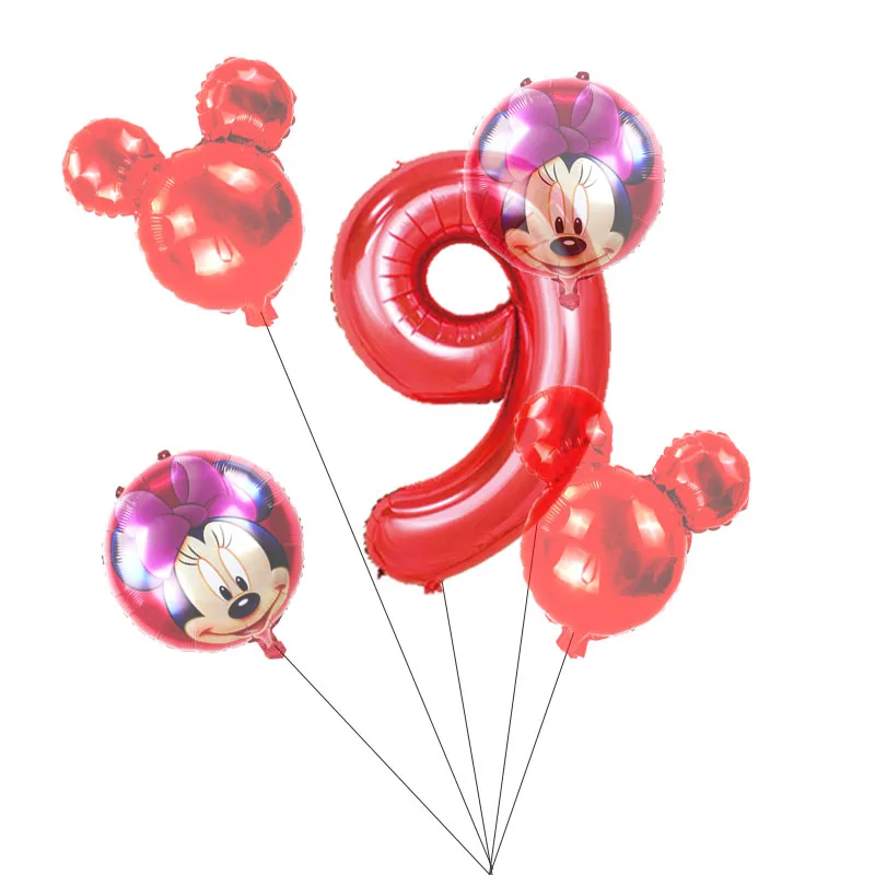 Minnie red set(9) 5 PCS С Днем Рождения вечерние декоративные шары Микки и Минни Маус 3" Красный номер Фольга шар для 1st День рождения украшения для детей - Цвет: Minnie red set(9)
