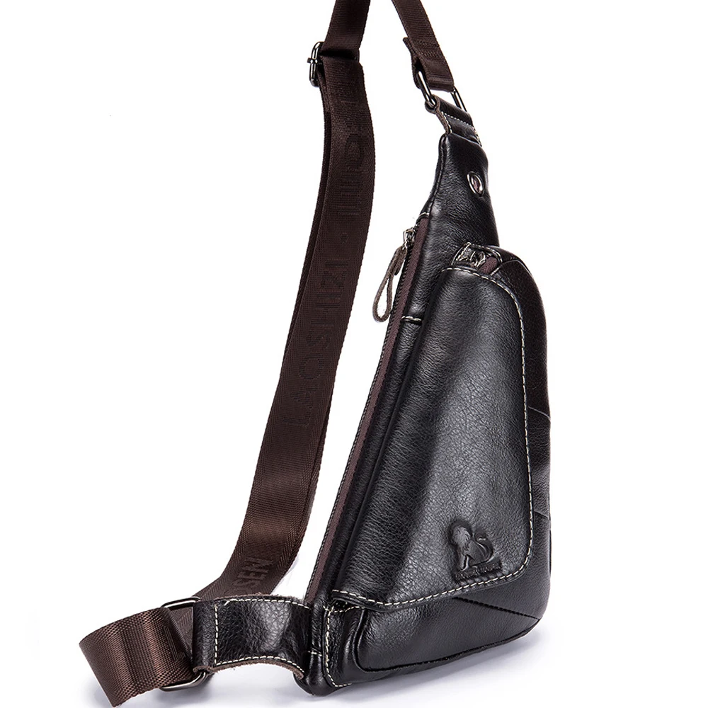 Мужская нагрудная сумка из натуральной кожи с молнией |