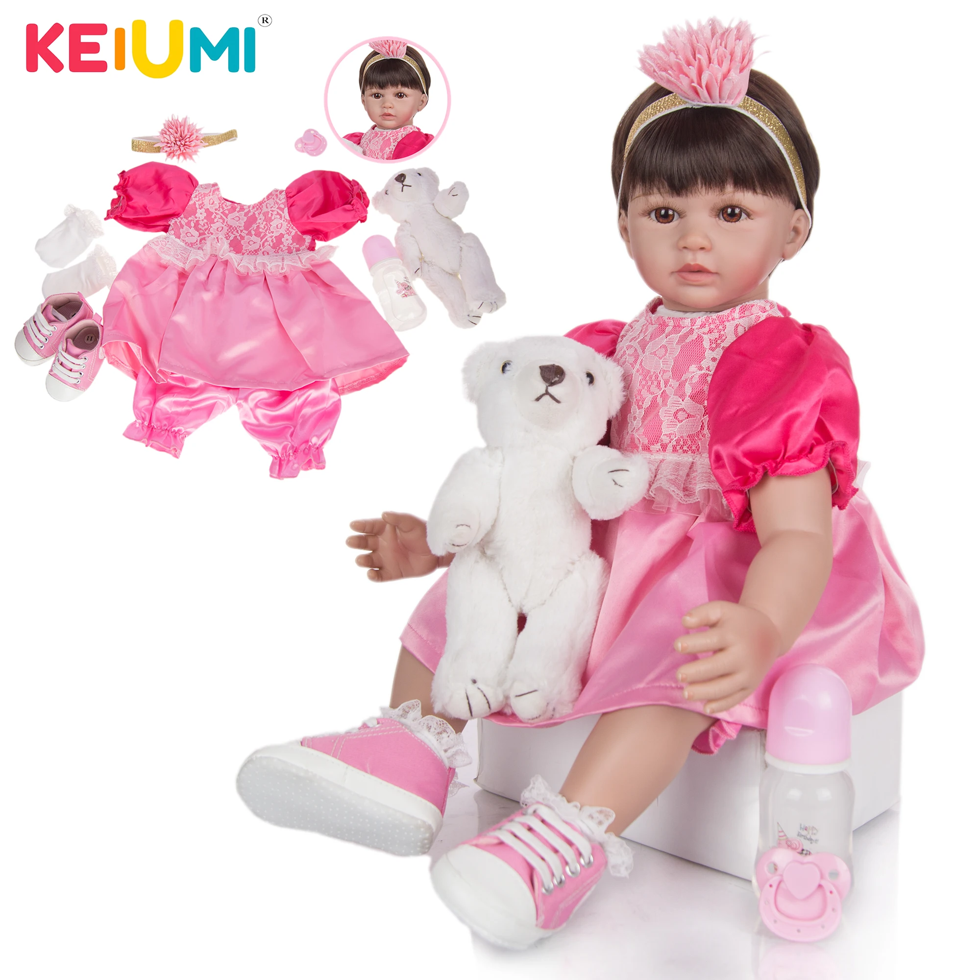 KEIUMI 60 см Reborn силиконовые детские игрушки короткие волосы Коллекционная кукла Bebe