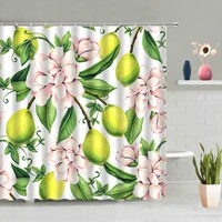 lemon fruit shower curtain set flowers green leaves background pattern partition screens waterproof polyester fabric with hooks