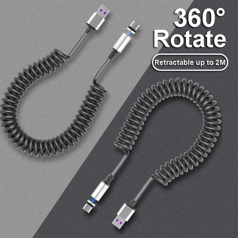 Магнитный пружинный кабель 3A Micro USB Type C 8 Pin для быстрой зарядки iPhone X Samsung S9 S10 Huawei P30