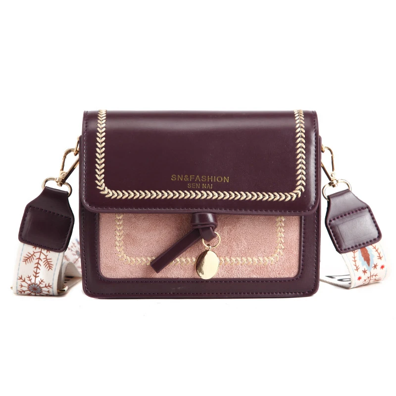 

Contrast color Leather Crossbody Bags For Women 2021 Travel Lady Small Handbag and Purses Fashion Simple Shoulder Messenger Bags