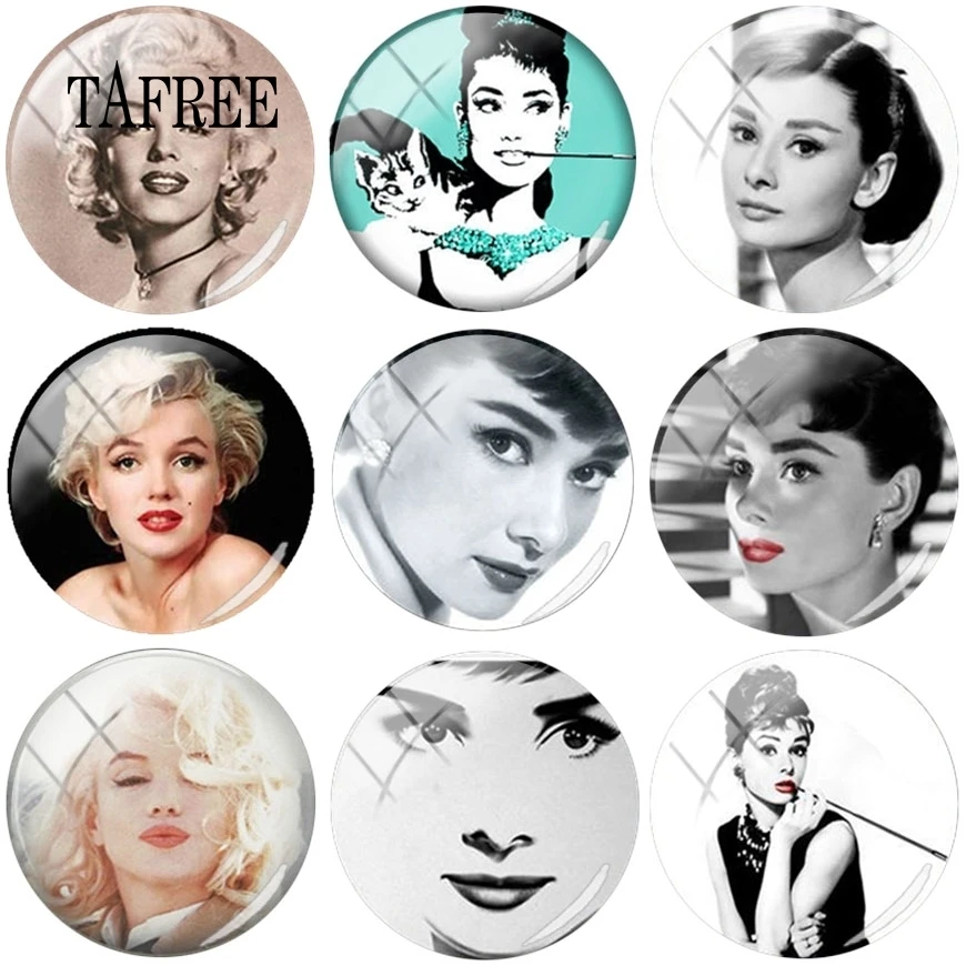 TAFREE супер звезда Monroe Хепберн художественное Изображение Стекло кабошон 25 мм Круглый купол ювелирных изделий для серьги браслет ожерелье