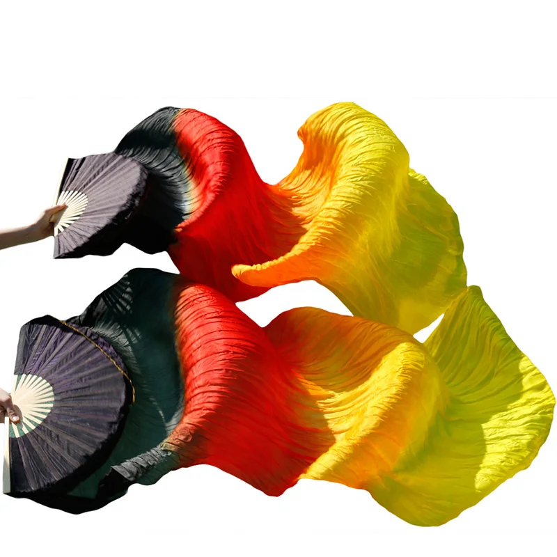 

High Quality 100% Real Silk/Imitation Silk Belly Dance Fan 1 Pair Handmade Dyed Silk Dance Fan Multiple Colors Chinese Silk Fan