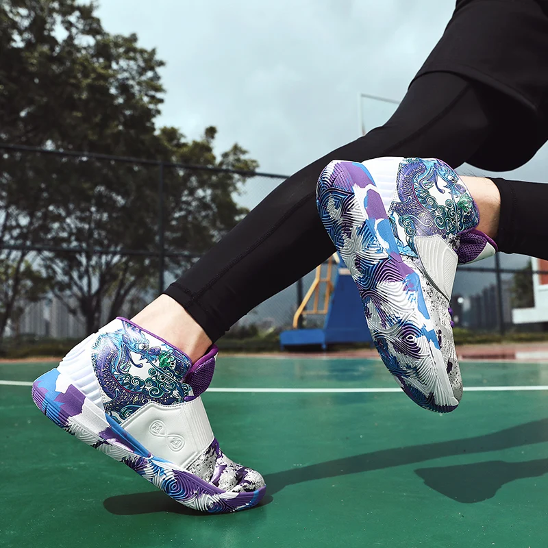 

Fashionable ball male shoes men basketball sneaker graffiti art Oil painting style fashion wear-resistant Breathable boy sneaker