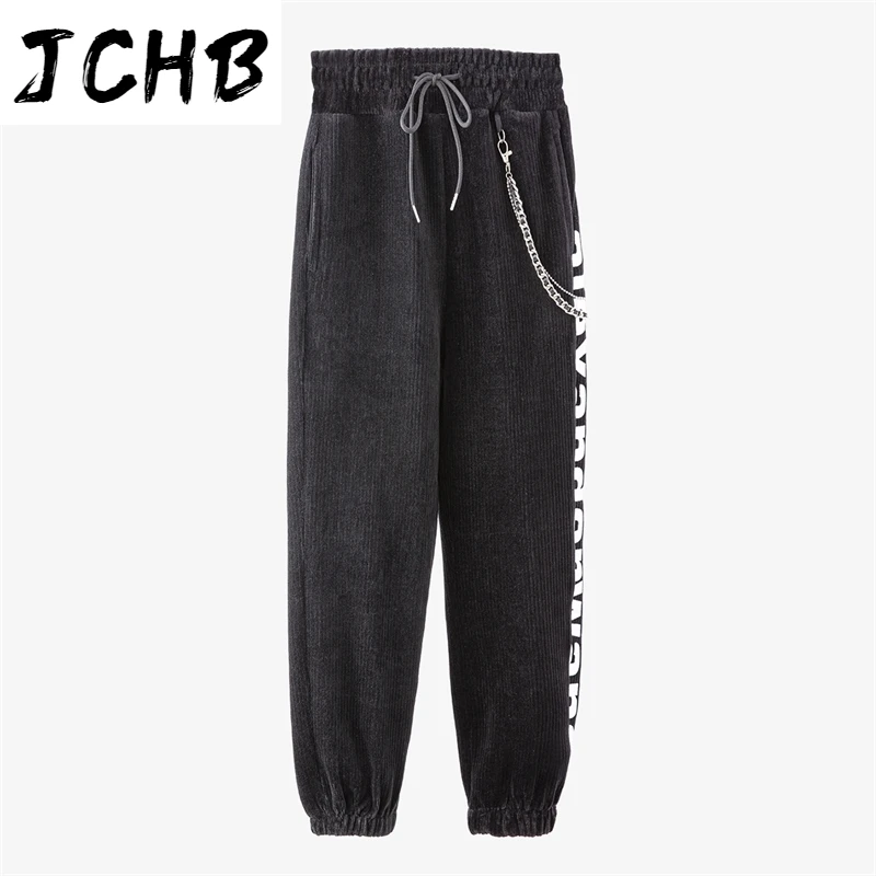 

JCHB 2021 Autumn/Winter New Fashion Mid Length Waist Loose Personalized Chain Decoration Letter Printing Sports Pants 7B0420