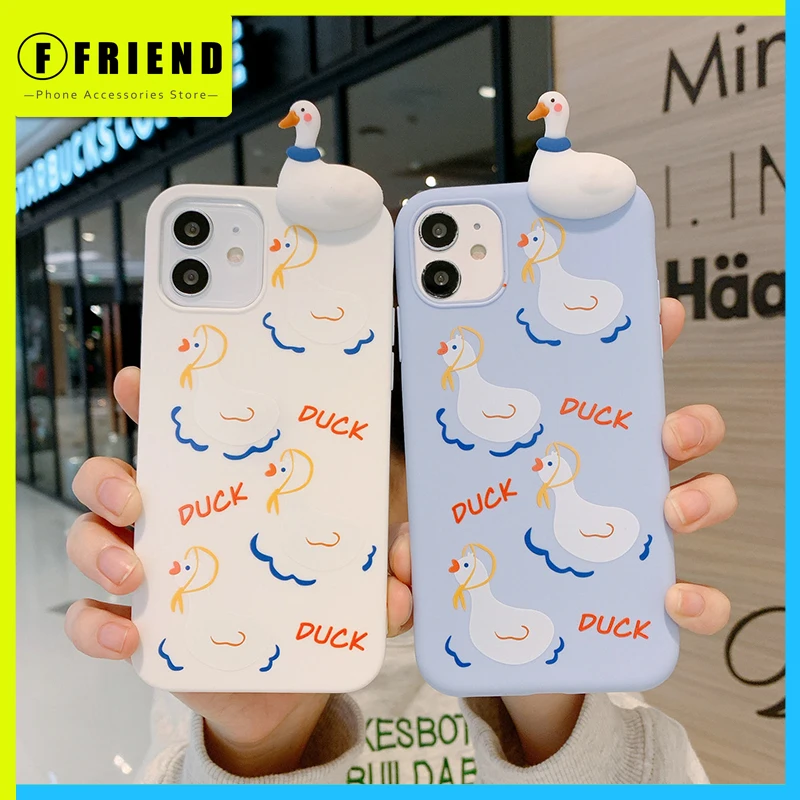 

Simple Cute 3d Duck Animal Cartoon Design Phone Cove for Iphone 11 12 Pro Max 7 8p Xs Xr Silicone Shockproof Girl Phone Cases