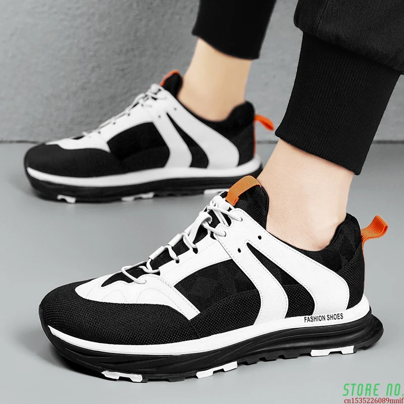 Черный белый цвет Мужские кроссовки 9908 светильник со шнуровкой из дышащей ткани