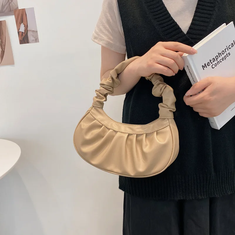 

Solid Color Pleated Underarm Bag 2021 Fashion High-quality Soft Leather Women's Designer Handbag Travel Shoulder Bags Armpit Bag