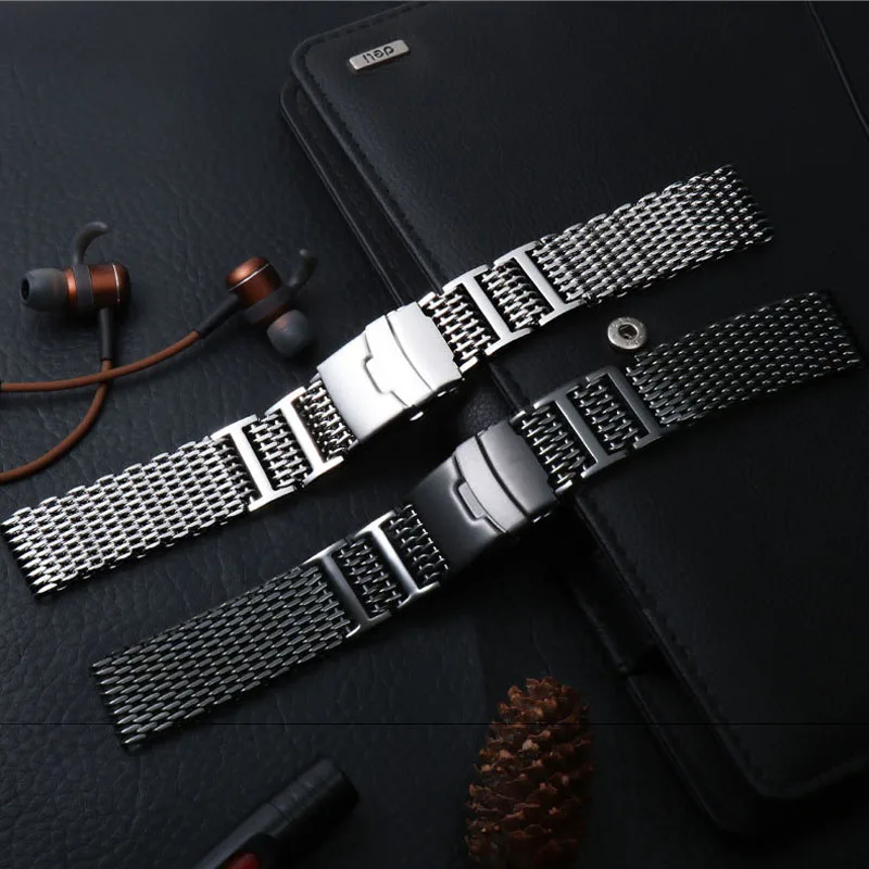 Ремешок для часов с толстой сеткой сменный Браслет двойной застежкой роскошный