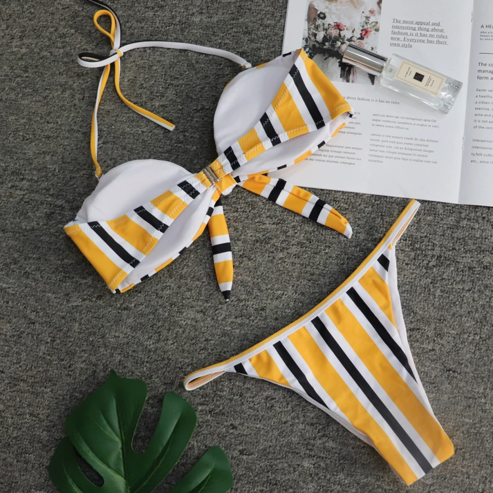 Бразильский бикини с завязками спереди и узлом 2019 сексуальный пуш ап милый