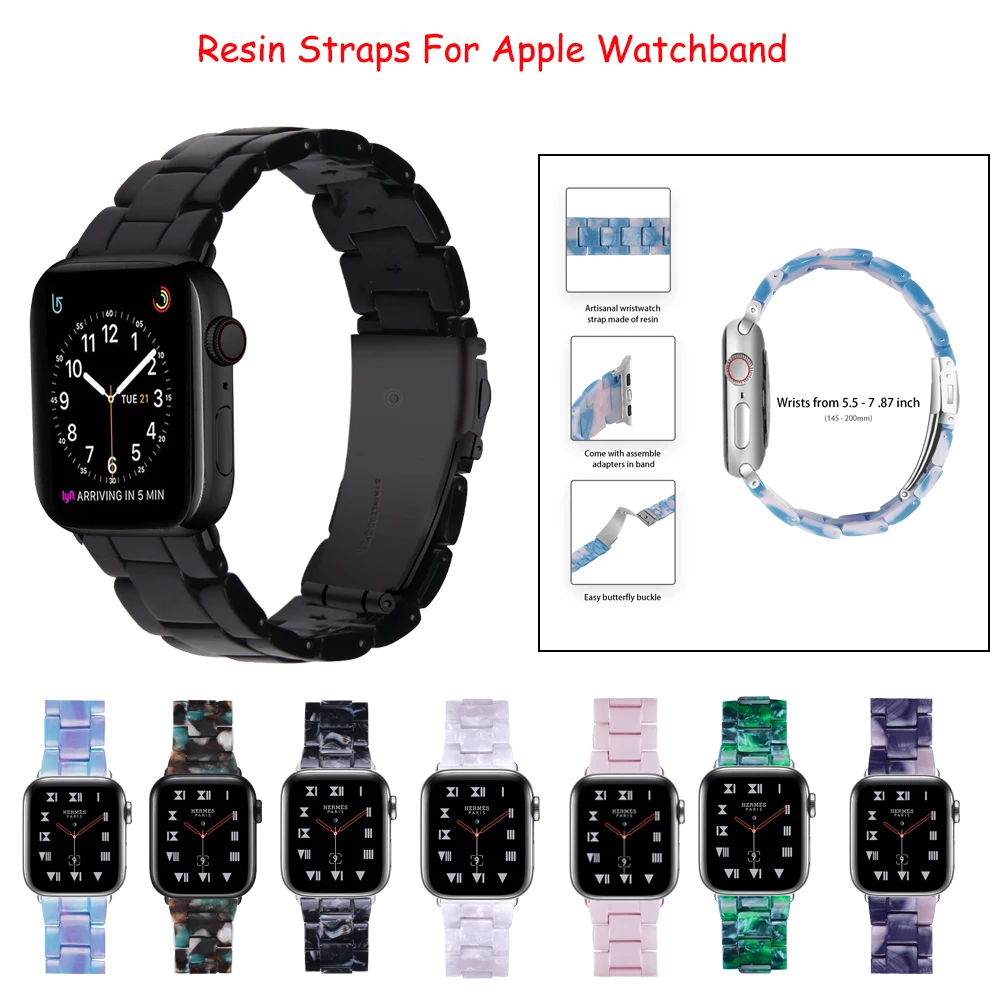 

Resin Watchband For Apple Watch 6 5 Band 44mm Iwatch 42mm Series 4 3 2 1 Strap Wrist Accessories Loop 40mm Bracelet Replacement