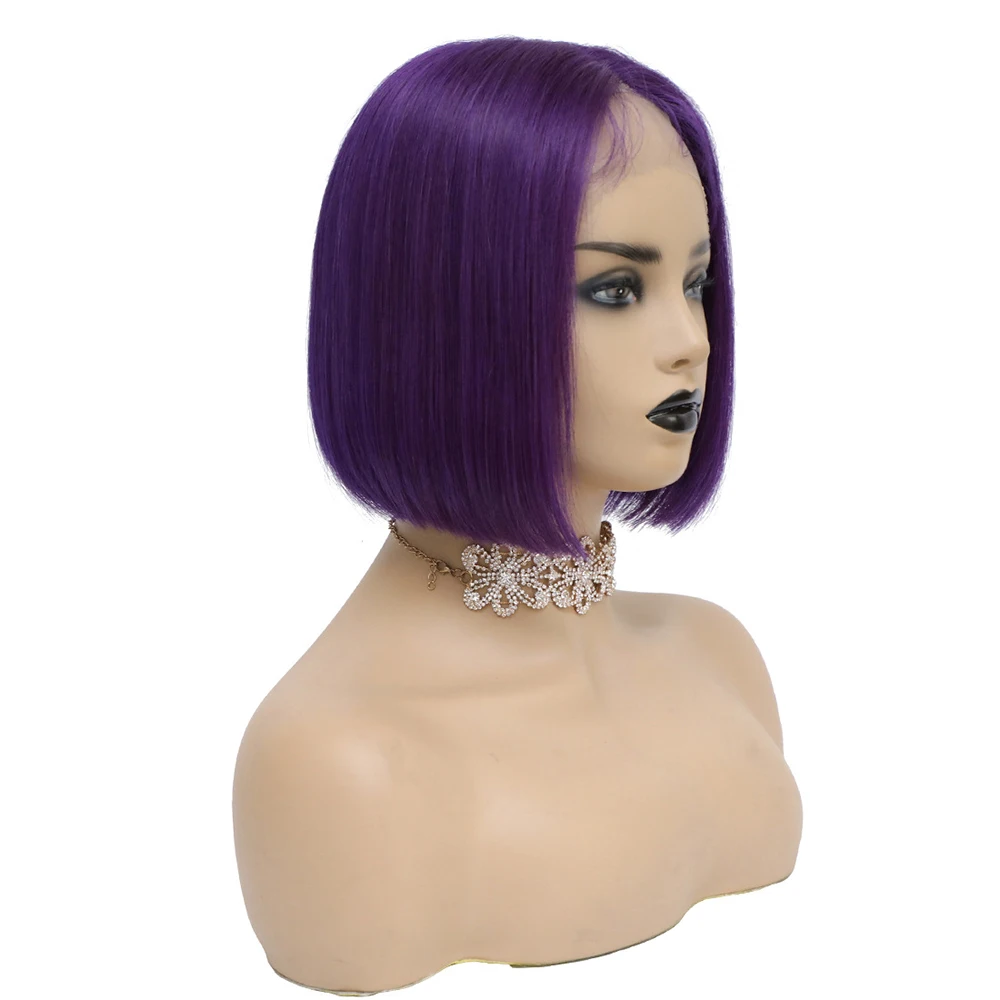 

Фиолетовые парики на сетке 13*1*4, бразильские человеческие волосы Remy, Короткие парики боб с детскими волосами, T-образные парики на сетке спер...