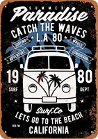 yousigns catch the waves surf van black background metal tin sign 12 x 8 inches retro vintage decor